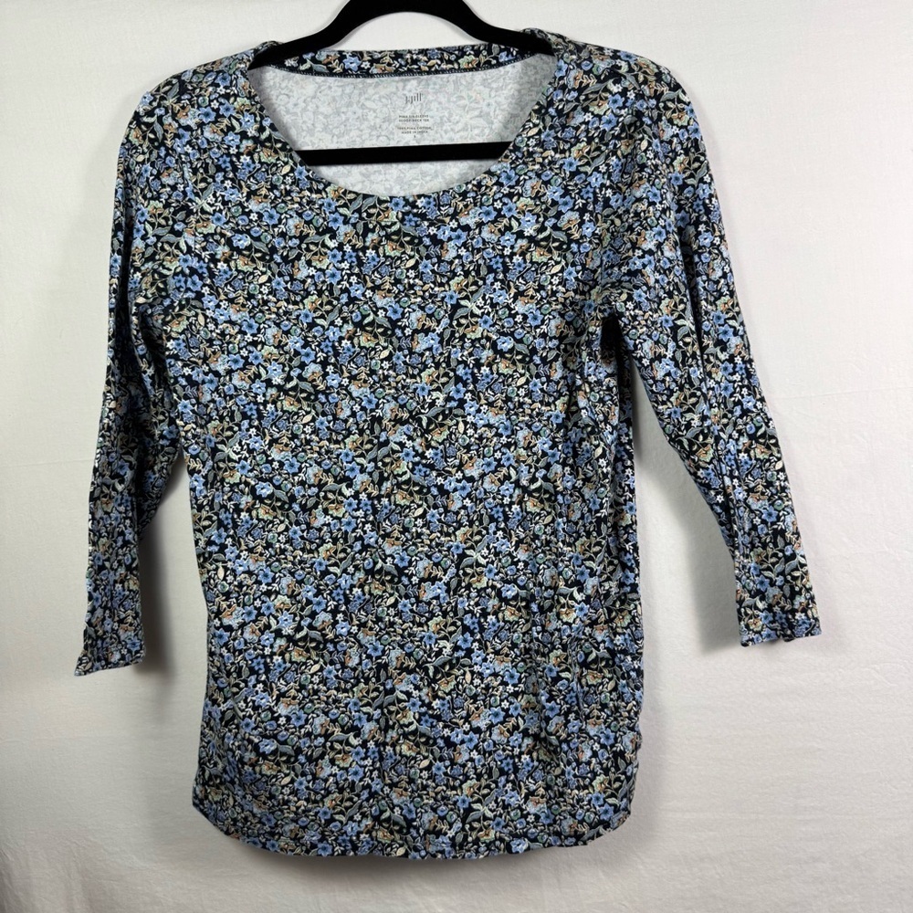 J. Jill Blue and White Floral Blouse Womens Size S